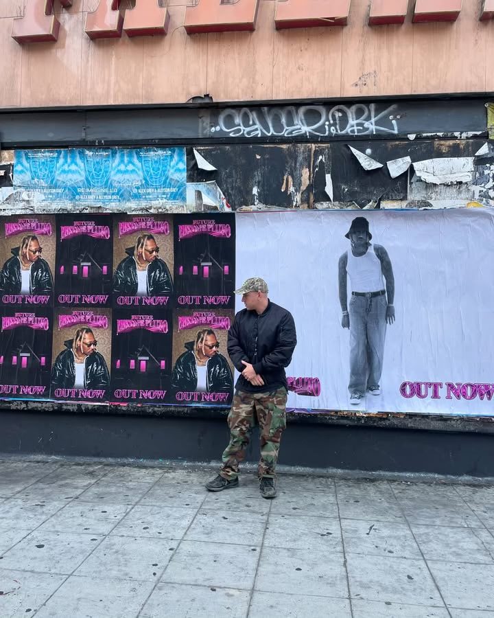 Future Mixtape Pluto OUT NOW posters wheatpasted on the street, shot by Matt Adam